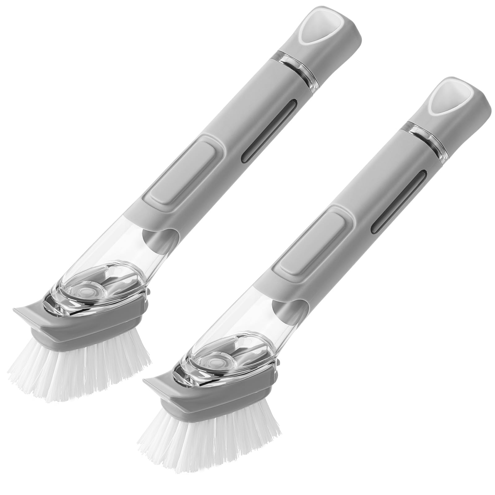 Photo 1 of SUBEKYU Dish Brushes with Soap Dispenser, Kitchen Dish Scrubber Brushes with Handle, Dishwashing Cleaning Scrubbers for Dishes/Pans/Pots, Grey 2Pack