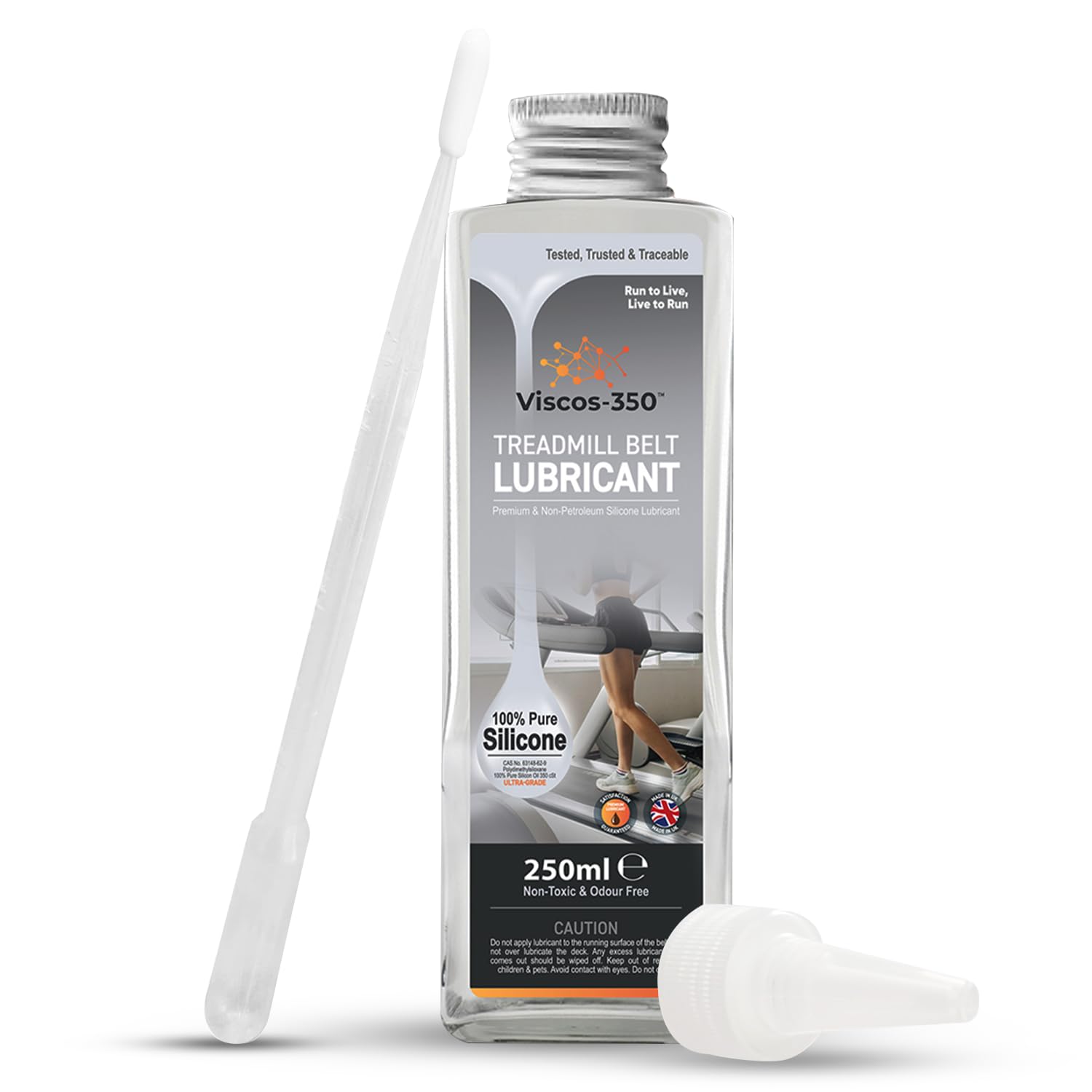Viscos-350 Premium Treadmill Lubricant Pure Silicone Oil 30cm Long Applicator Inc - Made in UK - 250ml