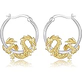 OHAYOO Gothic Animal Hoop Earrings 925 Sterling Silver Huggie Hoops Featuring Wolf, Dragon, Bat & Snake Designs, Edgy Gothic Jewelry Gifts for Women, Sister & Best Friend, Safe for Sensitive Ears