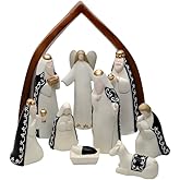 Comfy Hour Rhode Island Novelty Faith and Hope Baby Jesus Nativity Set, 9-Piece Holy Family with Angel Figurines, Polyresin Christmas Stable Scene for Holiday Décor and Gift Giving