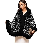 EHSUYAB Women's Sequin Faux Fur Shawl Wrap, Winter Bridal Wedding, Luxury Elegant Velvet Fur Coat Jackets Cape Evening Party