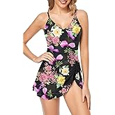 Husmeu Women's One Piece Swimdress Swimsuits for Women Tummy Control Swimwear Dress Slimming Plus Size Bathing Suits