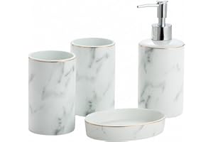 Home Luxe 4 pcs Marble Ceramic Bathroom Accessories Set - Soap Dispenser, Tumblers & Soap Dish - Modern, Stylish, Elegant Bat