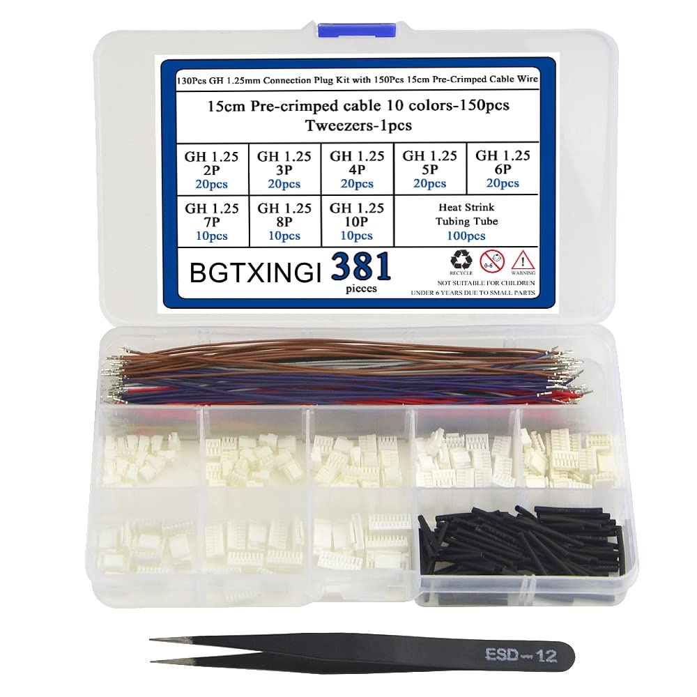 BGTXINGI 130Pcs GH 1.25mm Connection Plug Kit with 150Pcs 15cm Pre-Crimped Cable Wire 3/4/5/6/7/8/9/10/12 PIN House Compatible with JST GH Connector