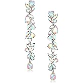 EVER FAITH Wedding Rhinestone Crystal Chandelier Earring for Women Brides, Art Deco Marquise Teardrop Bridal Long Dangle Drop Earrings for Prom