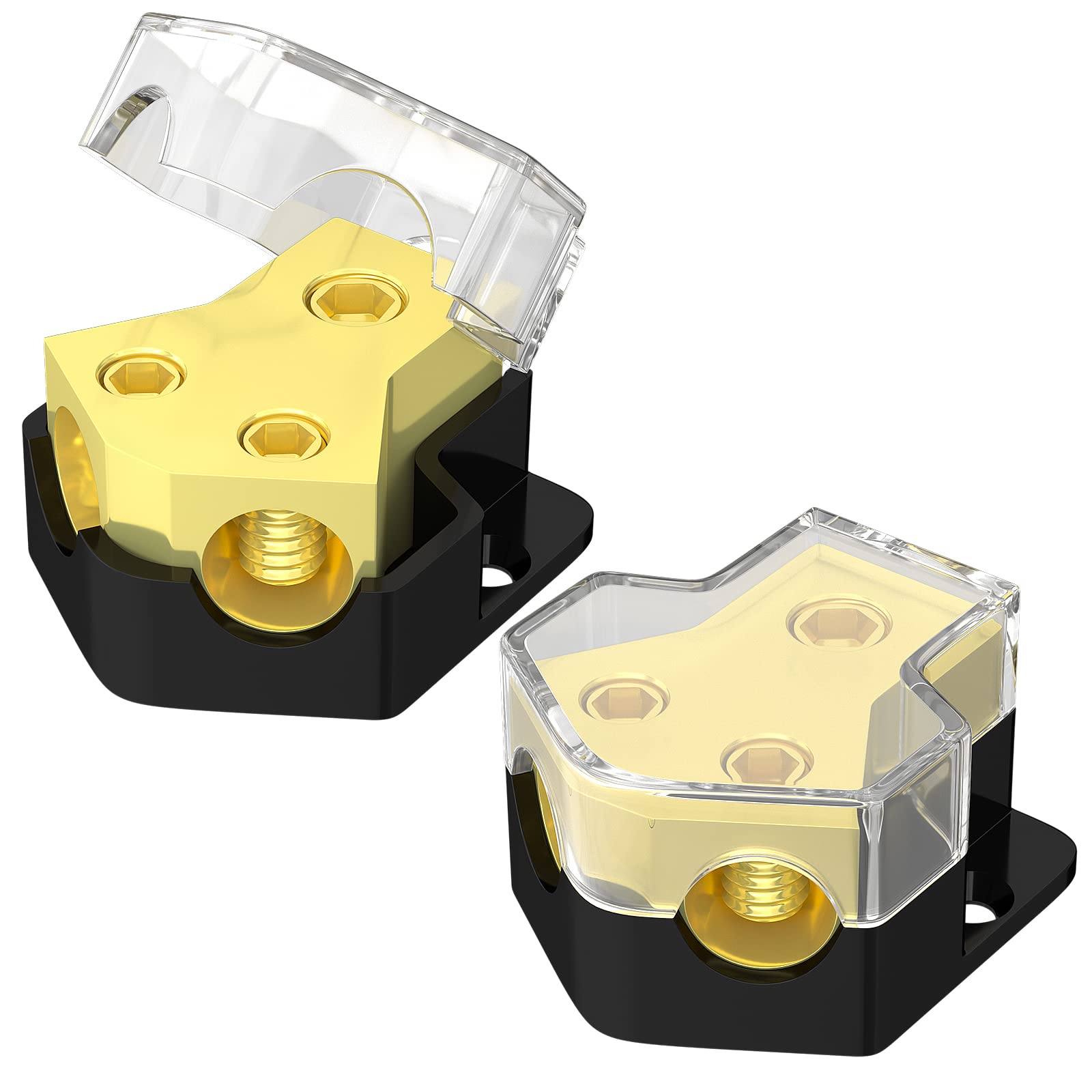 Photo 1 of RVBOATPAT 12V Power Distribution Block Car Audio Amp Splitter 2 Way 0/2/4 Gauge in 4/6/8 Gauge Out Ground Distribution Block for Automotive Car Boat