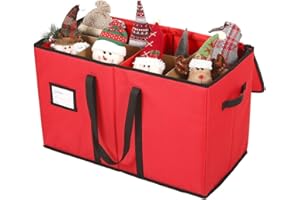 Sattiyrch Christmas Figurine Storage Box & Nutcracker Storage Container, 600D Canvas,Keeps 8 Holiday Figurines,15 Inches,Adjustable Area & Pockets for Decorations