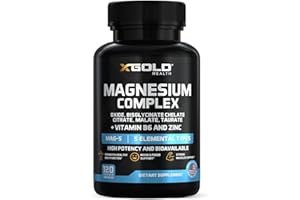 X GOLD HEALTH Micronized Magnesium Complex Plus B6 | Zinc Magnesium Oxide, Bisglycinate Chelate,Citrate, Malate | Taurate | Bones, Muscle, Energy,Immune System High Absorption - Made in The USA