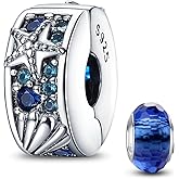 HappyStar 925 Sterling Silver Stopper Beads Charms for Bracelets Clip Spacer Beads with 5A Cubic Zirconia Mother's Day DIY Gifts for Women(With One Space Bead)