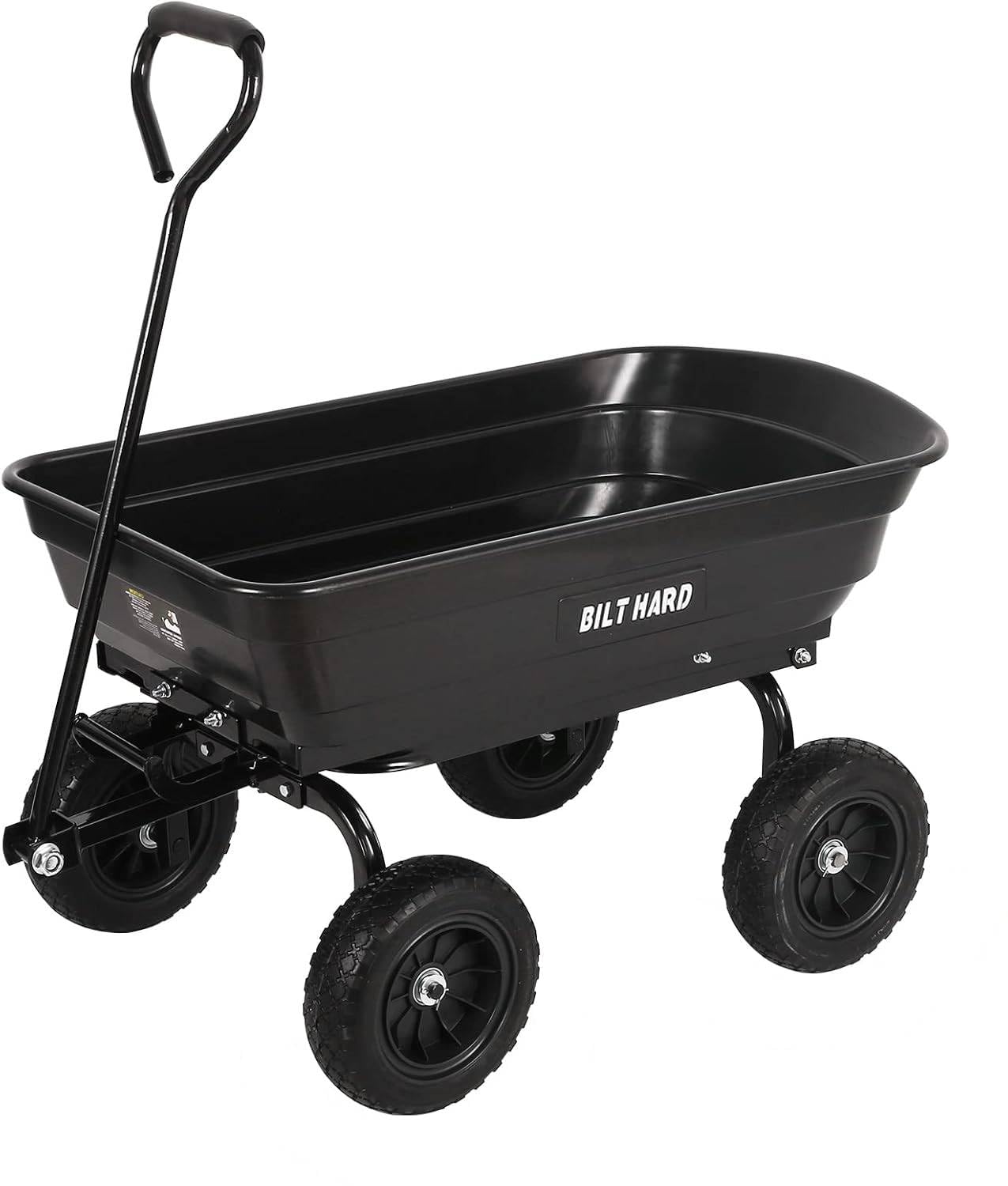 BILT HARD 4 Cu.Ft. 10" No-Flat Tires Poly Yard Dump Cart with 180° Rotating Handle, 600 lbs Capacity Heavy Duty Garden Carts and Wagons Image