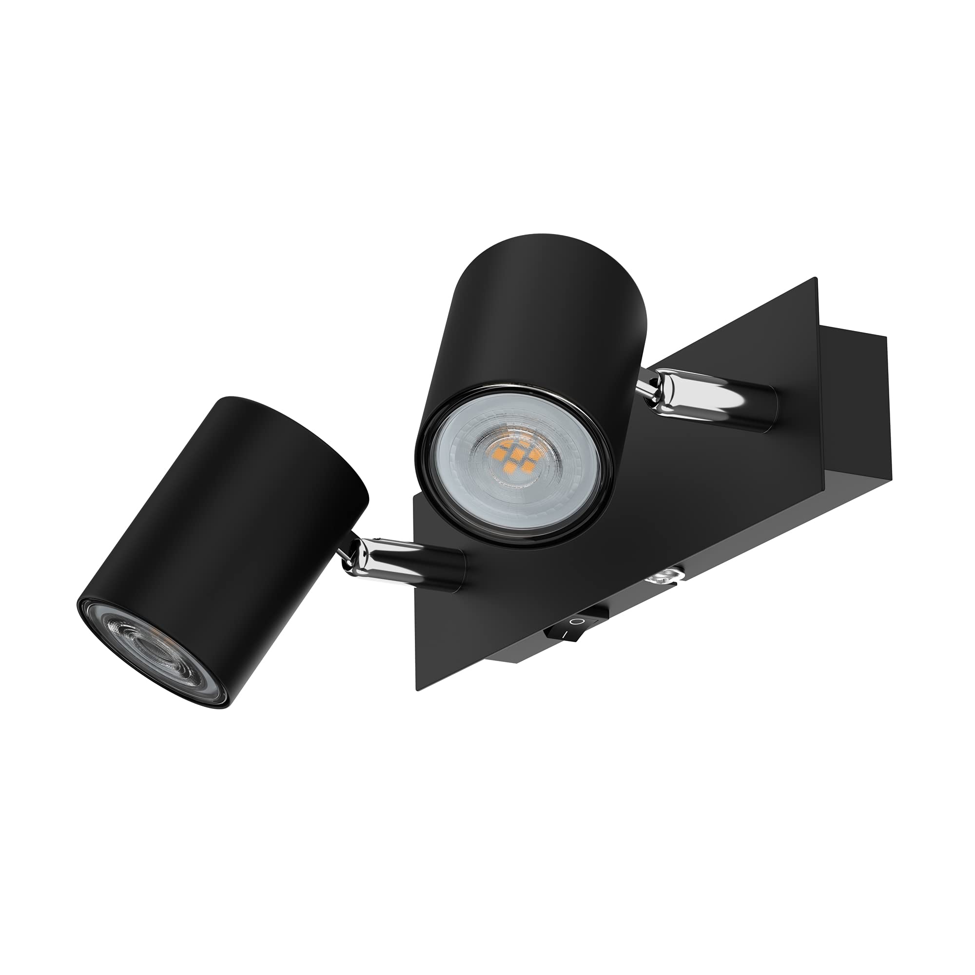 ledscom.de Wall spot WAIKA, Two-Light, with Switch, Black matt, incl. GU10 LED Lamps Each 510lm Warm White