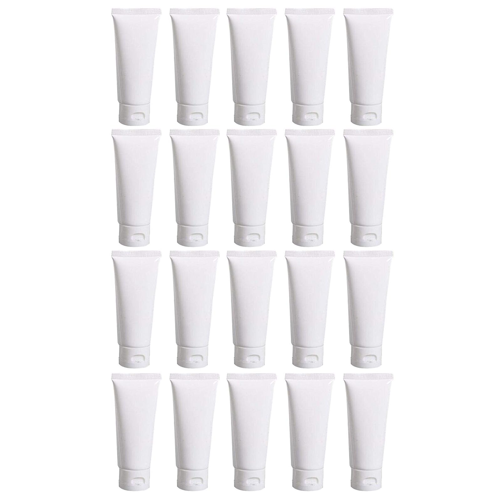 VASANA 20PCS 50ml Empty Refill White Plastic Cosmetic Lotion Tubes Bottles Shampoo Facial Cleanser Makeup Sample Soft Container Tube Bottle Vial Jar Pot Case with Flip Cap