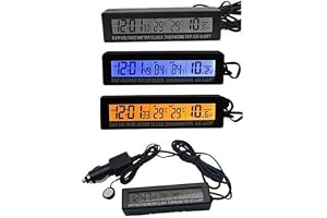 Car Auto Thermometer Temperature Voltmeter Gauge 12V/24V Voltage Meter Monitor LCD Digital Display Clock with Cigarette Lighter Car Charger