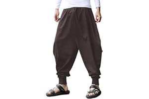 GUDEUBAI Mens Casual Harem Pants Baggy Elastic Drawstring Waist Aladdin Hippie Pant
