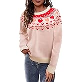 Heart Sweater for Women Winter Cute Long Sleeve Valentine's Day Knitted Pullover Jumper Tops