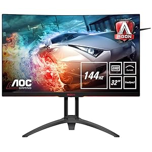 AOC AGON AG322QC4 31.5 Inch Curved VA LED QHD (2560 x 1440) HDR 400 Freesync 2 144Hz Gaming monitor with Built-in Speakers. (VGA, HDMI x 2, DisplayPort x 2, USB 3.0 x 2) - Black/Silver