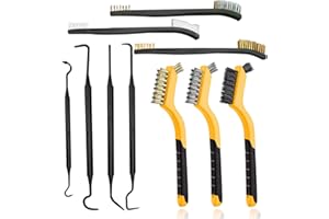 DUALSHINE 10Pcs Wire Brush Set, Stainless Steel /Brass/Nylon Bristles Brushes for Narrow Areas Deep Cleaning Dirt, Rust Removal, Grill Cleaner, Paint Scrubbing Double-Ended Cleaning Brush and Picks Set