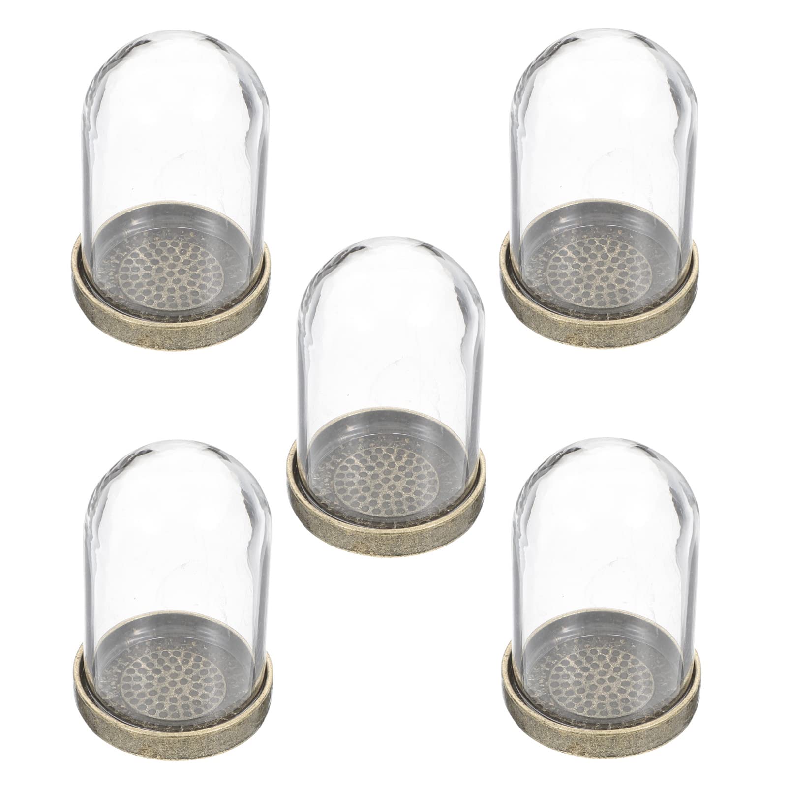 Milisten 5 Sets of Clear Glass Dome Cloche with Rustic Brass Base Miniature Glass Cover DIY Terrarium Container Cloche Bell Jar Display Dome Fairy Light Cover Craft Supplies