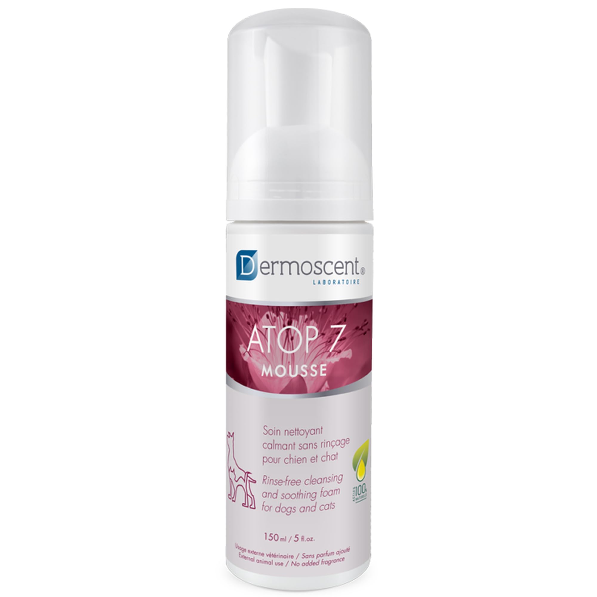 Dermoscent | Atop 7 Mousse | Cat & Dog Dry Shampoo for Itchy Skin, Hot Spot and Dermatitis Treatment | Cat & Dog Dry Shampoo for Allergy Relief | Pets with Sensitive Skin | Wound & Skin Care | 150ml