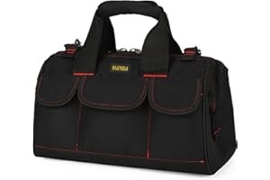 FASTECH 14-inch Heavy Duty Tool Bag with Wide Mouth for Tool Storage,Carrier and Organizer,Tool Bag for Men, Wide Mouth Tool Bag with Inside Pockets (14 Inch)