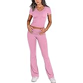 chicyes Lounge Sets for Women 2 Piece Foldover Yoga Flare Leggings Pants Crop Tops Casual Y2K Outfits Matching Tracksuit Set