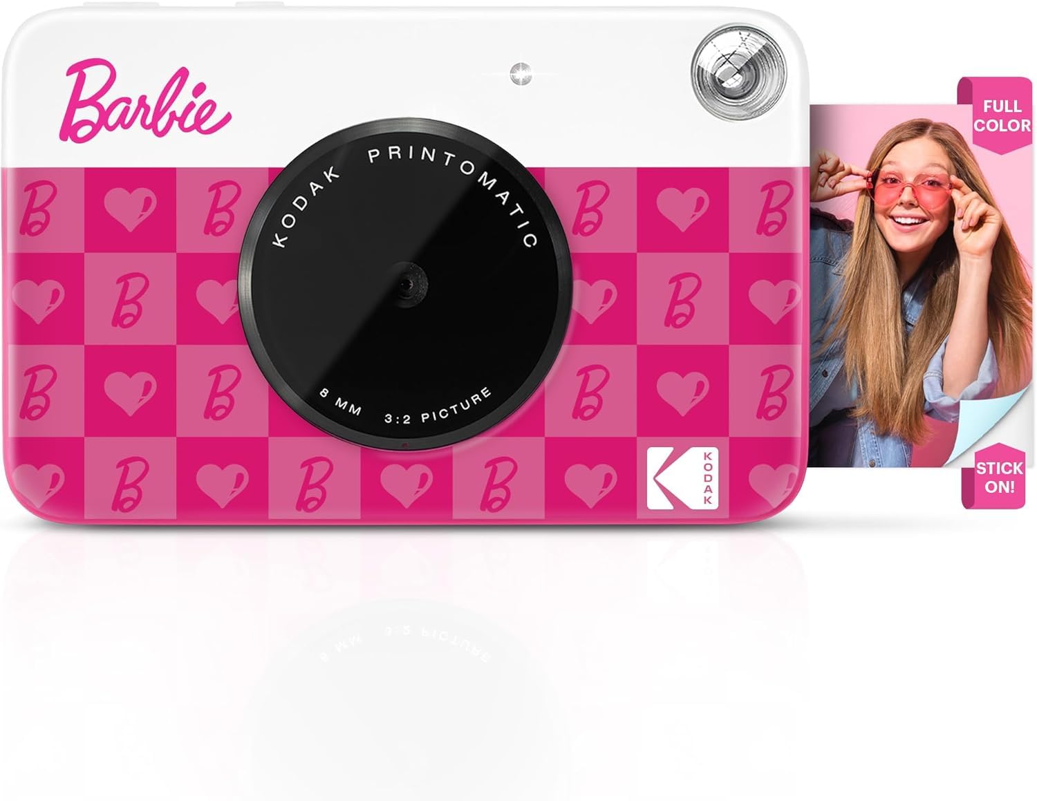 Kodak x Barbie Printomatic Cámara digital de impresión instantánea a todo color, cámara Barbie portátil de 5 MP, papel fotográfico adhesivo Zink 2x3 (5,1 x 7,5 cm), regalo para Navidad, vacaciones, cumpleaños, estilo icónico