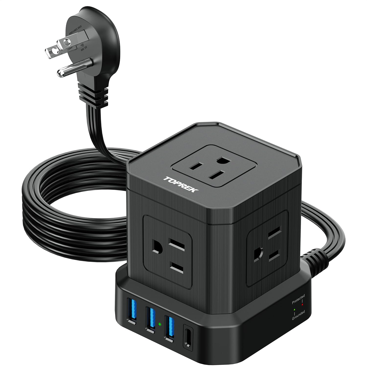 Photo 1 of TOPREK Power Strip with USB, USB C (3.0A) Power Strip with 5 Outlets, 1 USB-C & 3 USB-A, 5 FT Flat Extension Cord with Ultra Thin Flat Plug, Surge Protector Compact for Home Office, Dorm, Hotel Travel