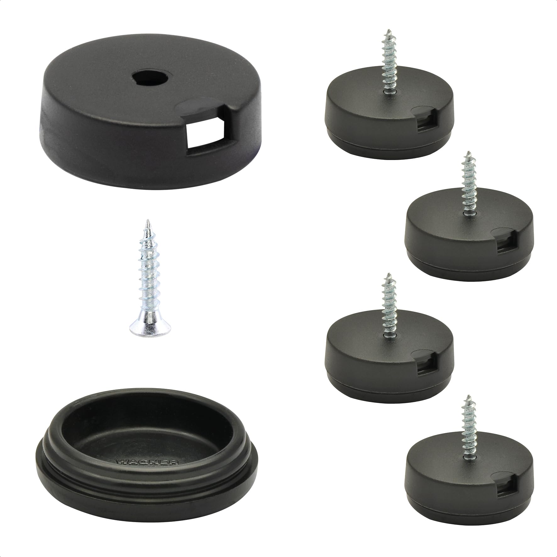 WAGNER QuickClick® Plastic glides furniture glides chair glides I 4pcs. set to screw on I 4x base+screw+interchangeable glide insert - plastic BLACK - diameter Ø 25 mm - Made in Germany - 15807200