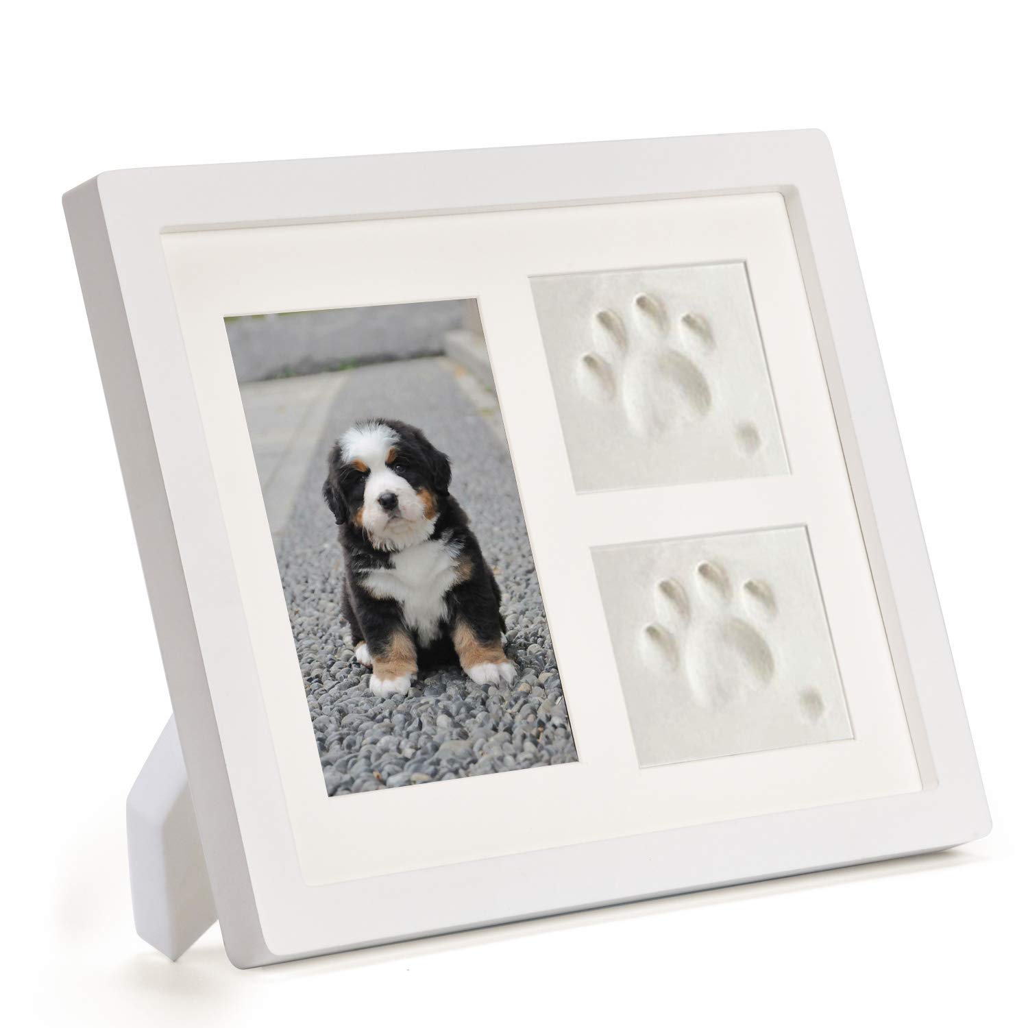 Dog or Cat Paw Prints Pet memorial Triple Photo Frame 4x6 With Clay Impression Kit, Perfect Keepsake picture Frame for Pet Lovers White/White