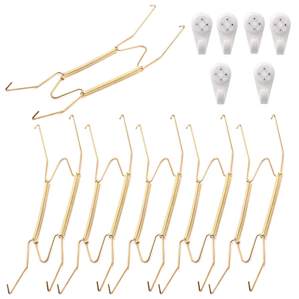 6 Pieces 8" Plate Hangers Invisible Wall Plate Hanger Spring Style Invisible Plate Tray Display Hanger Holds Decorative Plate Hanger 7.5" to 8.5" Plate, Golden-Color