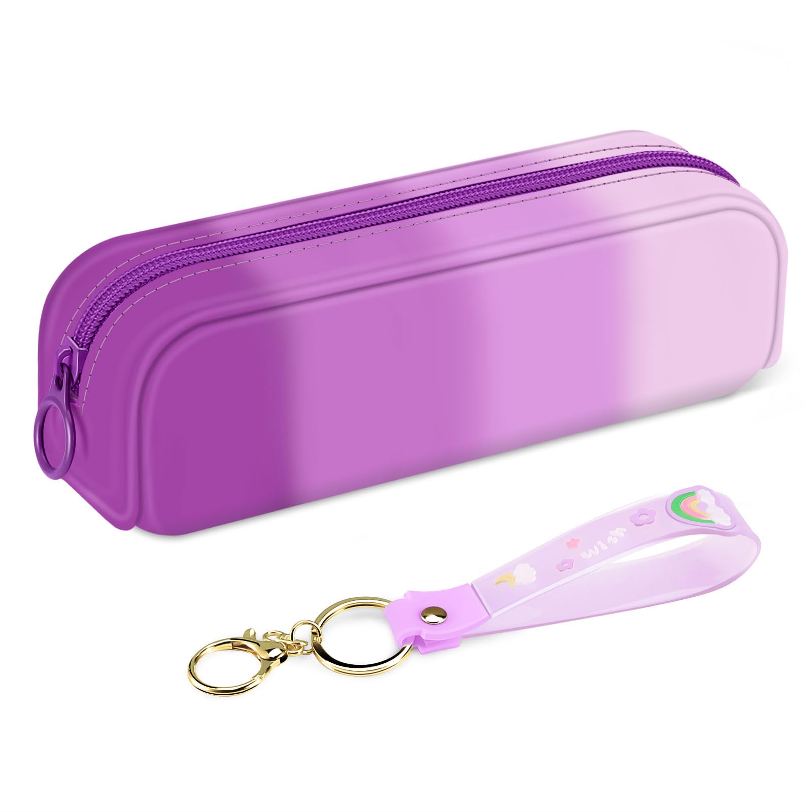 Photo 1 of FINPAC Pencil Case, Small Pencil Pouch with Wristlet, Big Capacity Zipper Portable Silicone Pen Bag for Students Women, Bible Journaling Supplies and Accessories, Makeup Bags Organizer, Iris Purple