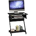 ALISENED 2 Tier Computer Desk with Keyboard Tray, 23.6" Home Office Desk Computer Workstation Rolling Study PC Laptop Table for Small Spaces,Z-Shaped Small Compact Study Table