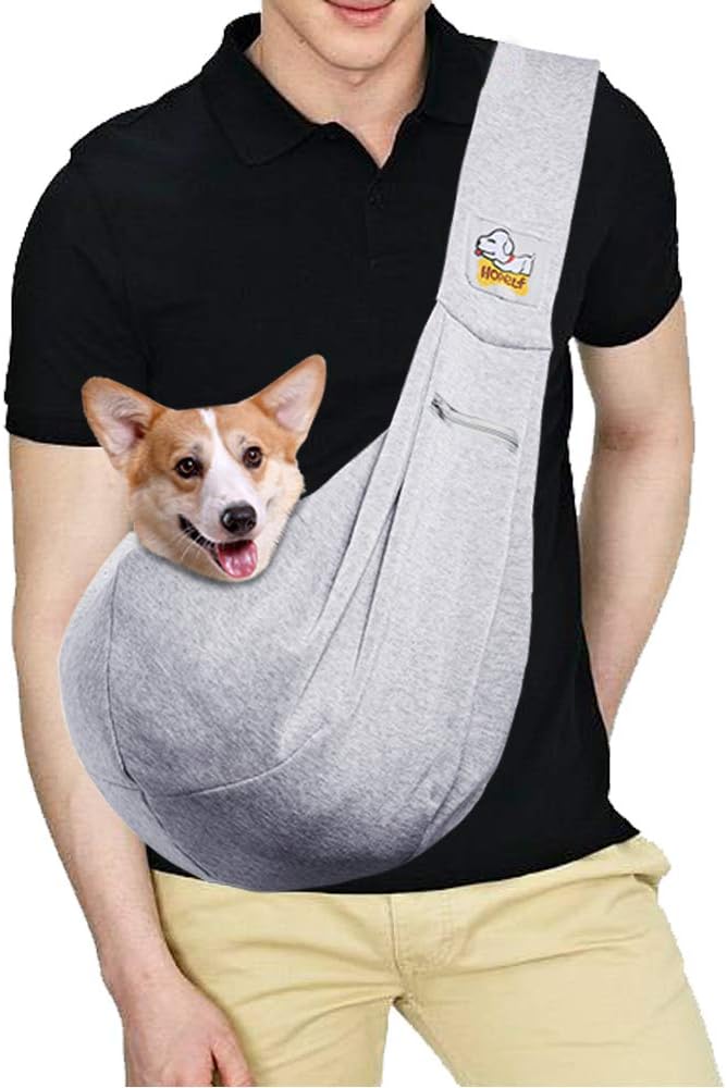HOPELF Pet Dogs Sling Carrier with Pocket Hands Free Reversible Puppy Outdoor Travel Bag Purse