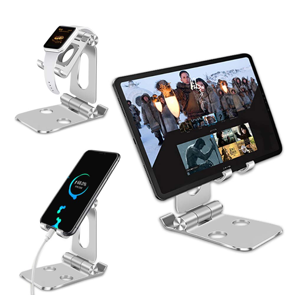Hually Phone Stand, Tablet Stand for Apple Watch, Multi-Angle Phone Dock with Non-Slip Base (Aluminum Alloy)-Universal Stand, Holder Compatible with iPhone 11 Pro Max/Xs/XR/8/7, Samsung - Silver