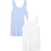 Amazon Essentials Women's Slim-Fit Ribbed Scoop Neck Tank Tops, Pack of 2