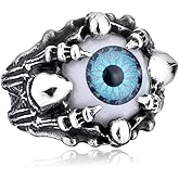 ZMY Home Men's Fashion Jewelry Stainless Steel Rings, Punk Demon Evil Eye Skull Ring for Men