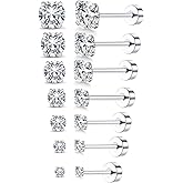 Threadless Flat Back Earrings, Hypoallergenic 18K Gold Plated 5A Cubic Zirconia Stud Earrings | Cartilage Earring | Tragus Helix Piercing Jewelry | Push in Flatback Earring for Women Men