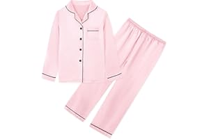 Umeyda Girls & Womens Satin Pajamas Set, 2 Pieces Silky Pjs Long Sleeve + Pants Sleepwear for Mom Kids and Boys