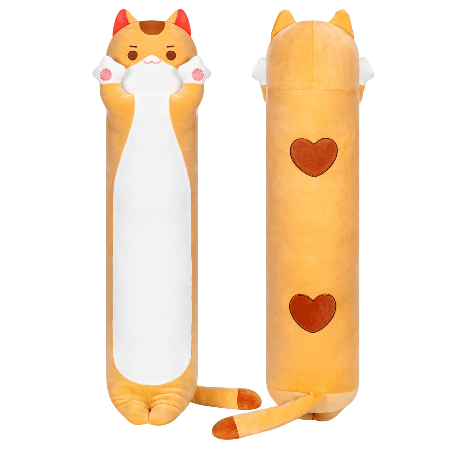 Mewaii 20in Long Cat Plush Pillows Stuffed Animals Squishy Pillows - Cute Plushie Kitten Sleeping Hugging Pillow Toys for Kids(Orange)