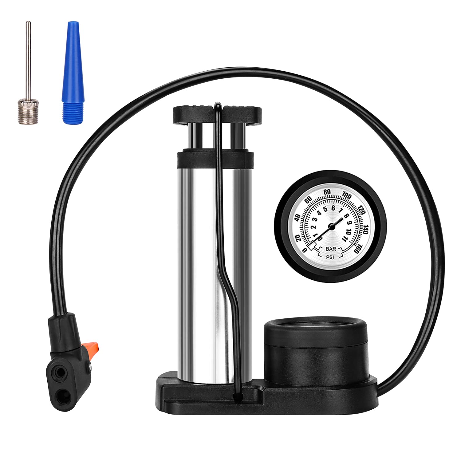 Mini Bicycle Pump, Bike Portable Foot Pump, 160PSI Bike Floor Pump with Pressure Gauge Bicycle Tire Air Pump with Gas Ball Needle for All Bike,Fits Presta & Schrader Valve