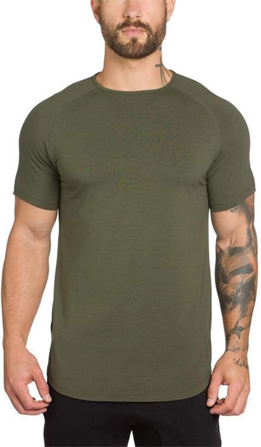 Mens Gym Workout Slim Fit Short Sleeve T-Shirt Cotton Performance Athletic Shirts Running Fitness Tee at  Men’s Clothing store