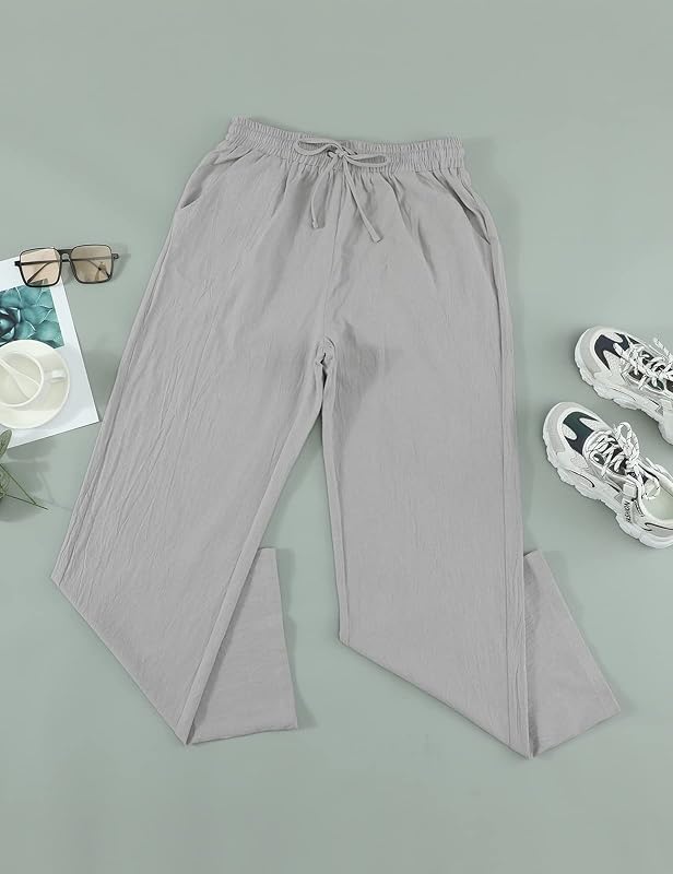 Yuson Donna Pantaloni Tinta Unita Casual con Coulisse Pants in Cotone e Lino con Tasche