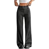 Floerns Women's Striped Print High Waisted Dress Pants Straight Leg Work Suit Pants