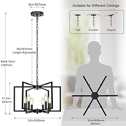 Black Farmhouse Chandelier, 6 Light Geometric