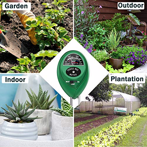 Soil PH Meter 3-in-1 Soil Test Kit Moisture Lawn PH Tester Digital with Moister PH Sunlight for Plants Garden Home FarmIndoor & Outdoor (No Battery Needed)