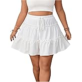 Verdusa Women's Plus Size Ruffle Flared Mini Skirts Elastic Waist Flowy Skirt with Lined Shorts