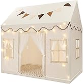 BOLERLE Kids Play Tent, Toddlers Large Playhouse with Mat, Star String, Flag, Machine Washable, Indoor and Outdoor Play Tent for Kids, Girls & Boy Aged 3+, 50" x 34" x 51", Cream
