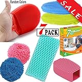 Silicone Dish Sponges Scrubber for Non-stick Pans, Pots Bowls, Kitchen Dishes. Antibacterial, Food-grade Brush Cleaning |By EROS| (Bundle-7 items:4 Assorted Silicone sponge+2 Scourers+Scrubber cloth)