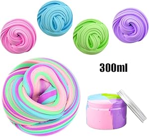 SWZY Unicorn Fluffy Slime, Jumbo Floam Cloud Colorful Rainbow Slime Stress Relief Toy for Kids and Adults, 4 Colour 300ML