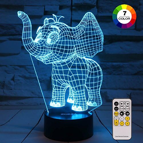 Night Light 3D lamp Elephant 7 Colors Changing Nightlight with Smart Touch &amp; Remote Control 3D Night Lights for Kids or as Gifts for Girls Boys Kids Women baby (Cute Elephant)
